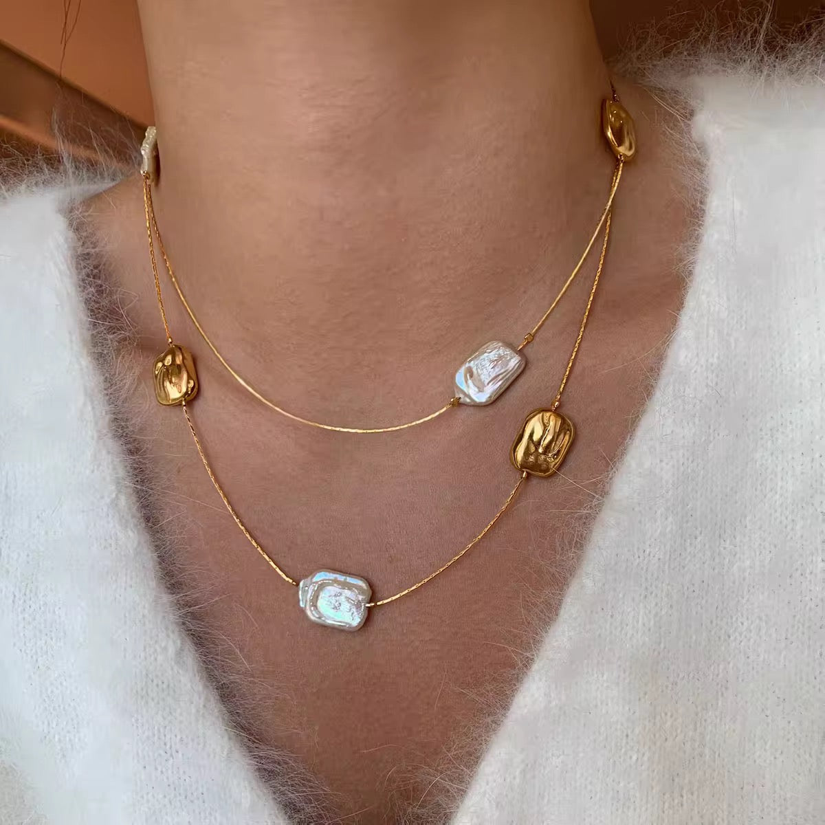 STACKED NATURAL BAROUQUE  PEARL NECKLACE