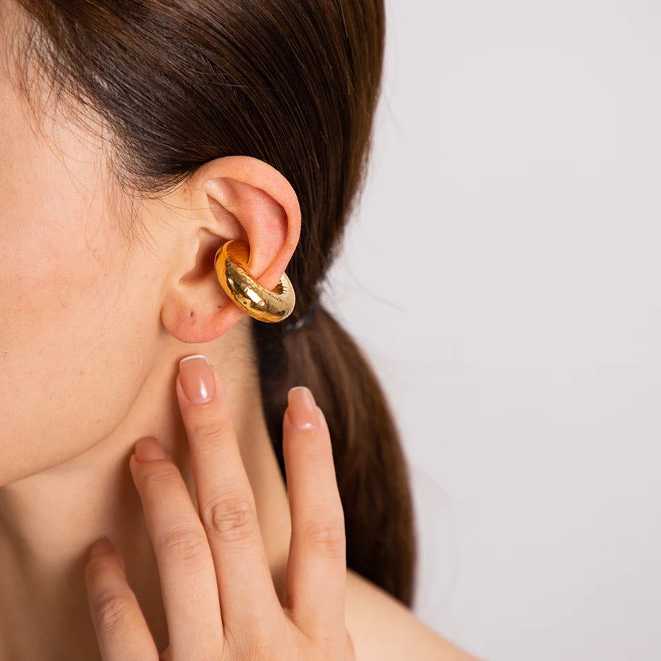 Hammered Cuff Gold Earrings