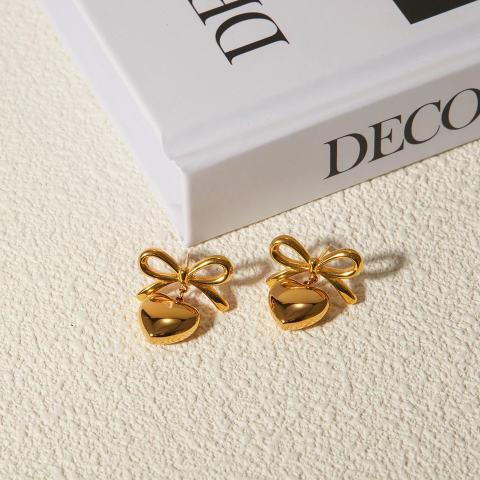 Bow Heart dainty Earrings