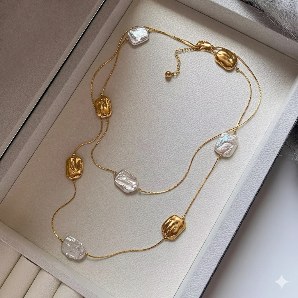 STACKED NATURAL BAROUQUE  PEARL NECKLACE