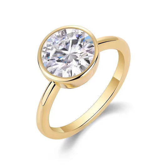 3ct Moissanite Classic Bezel Ring in 18K Gold-Plated S925
Silver